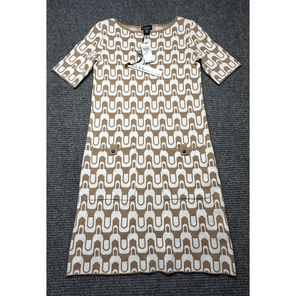 Nicole Miller Dresses & Skirts - Nicole Miller New York Dress Womens XS Beige Geometric Knit Shift Pockets New